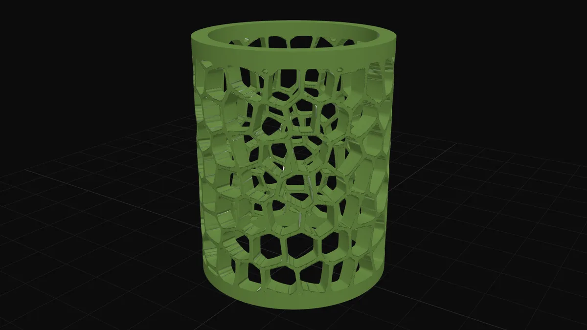 A 3D-printable vase with an open Voronoi lattice wall, generated by the Lattice & Vase Generator